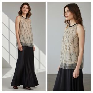 BRUNELLO CUCINELLI Oat Diamond embroidered tulle sleeveless blouse top